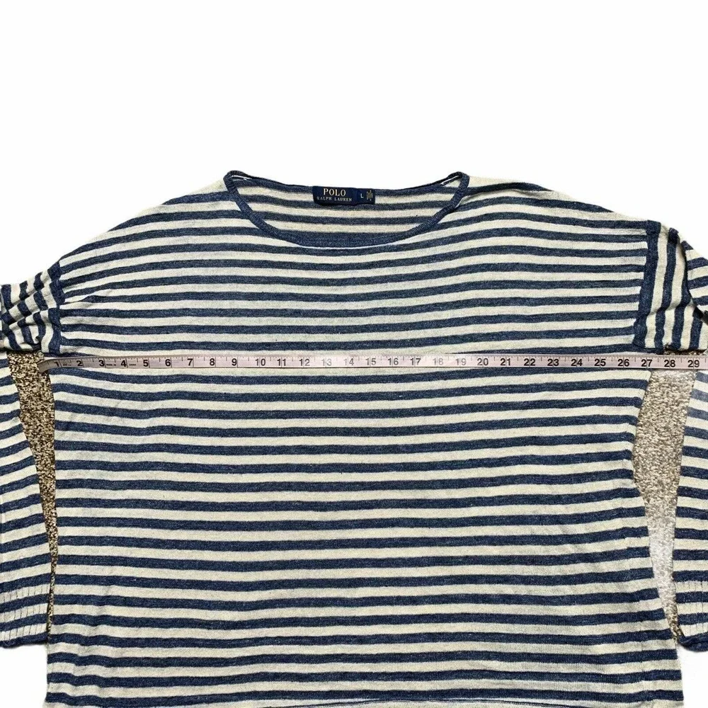 Ralph Lauren Polo Linen Striped Pullover Blue Gray - Picture 6 of 9